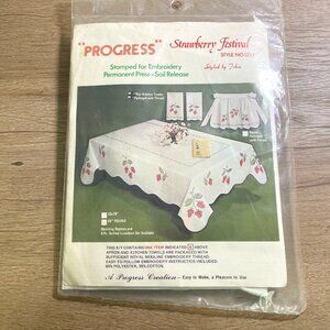 Progress Strawberry Festival Stamped For Embroidery Kit - Set of Kitchen Towels
